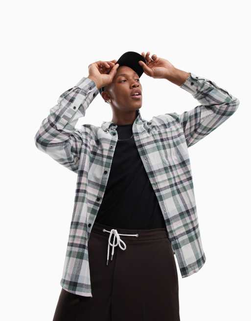 ASOS DESIGN 90s oversized plaid shirt in green