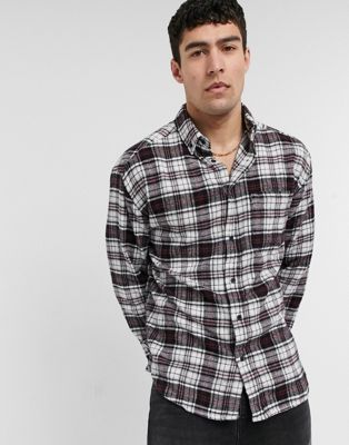 ASOS DESIGN 90s oversized plaid shirt in red and black brushed flannel