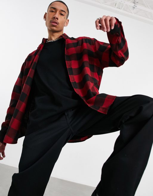 ASOS Design 90s Oversized Shirt in Black and White Buffalo Check