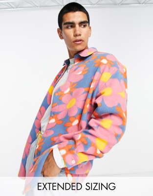 ASOS DESIGN ASOS DESIGN 90s oversized polar fleece shirt in naive floral-Multi