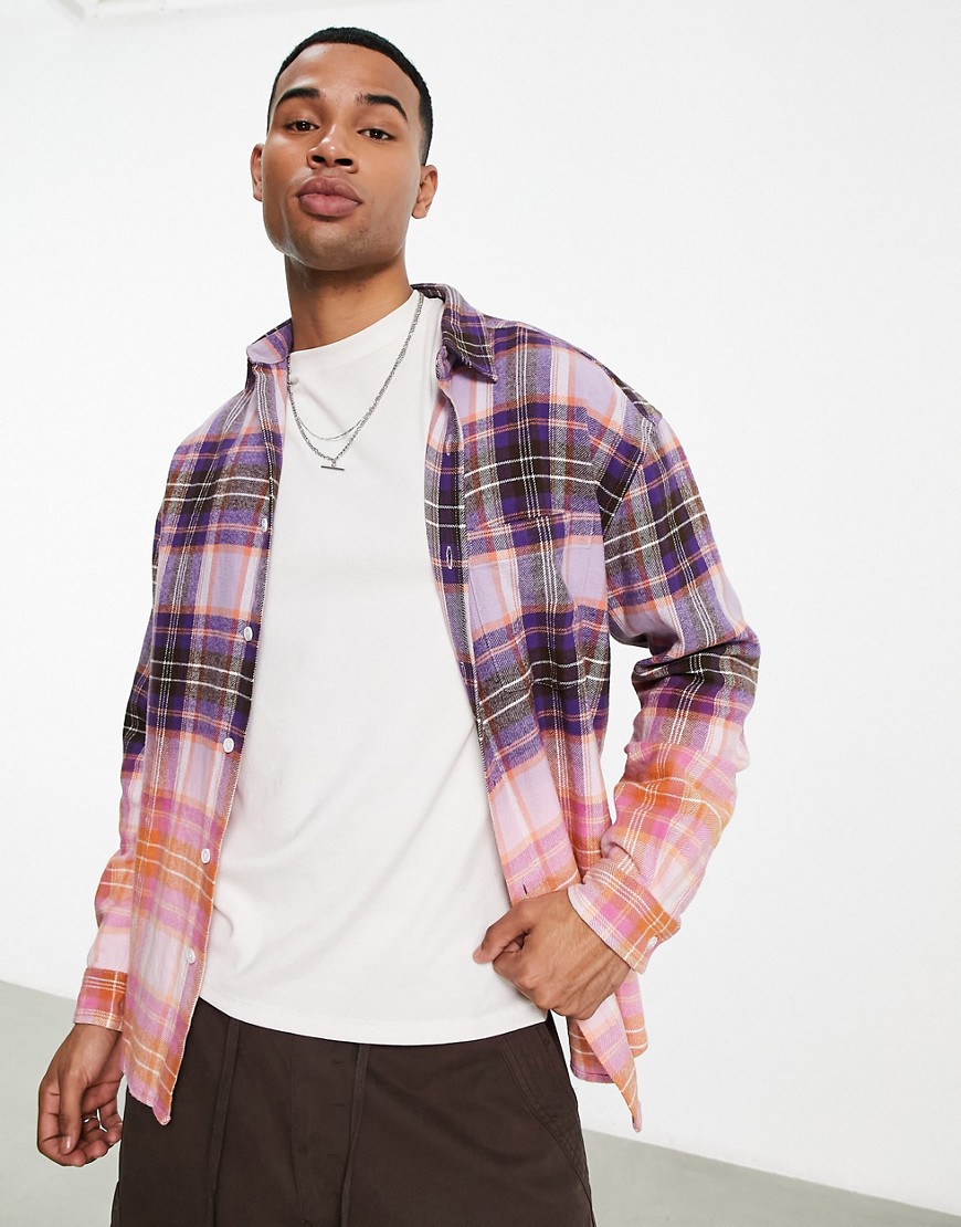 ASOS DESIGN 90s oversized purple check shirt with bleached hem