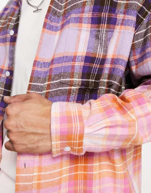 ASOS DESIGN 90s oversized brushed flannel plaid shirt in orange