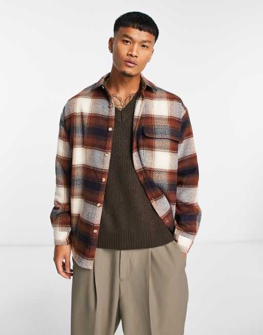 ASOS DESIGN 90s oversized shacket in brown herringbone check | ASOS