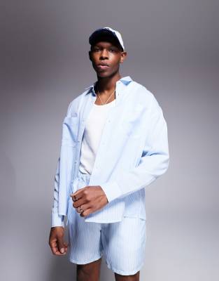 Asos Design 90s Oversized Shirt In Blue
