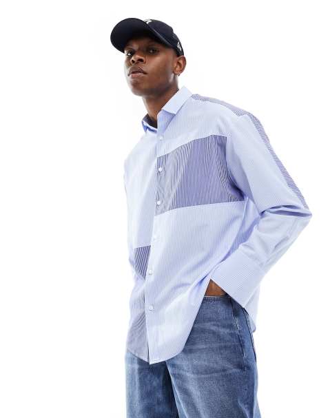 ASOS DESIGN 90s oversized shirt in blue workwear stripe - view 1