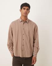 Topman relaxed fit cropped flannel shirt in brown plaid