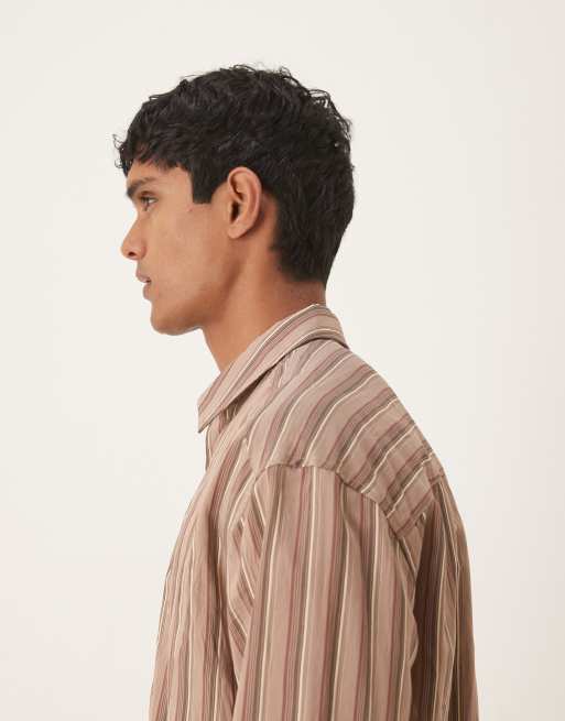 ASOS DESIGN 90s oversized shirt in brown stripes, 2 of 5