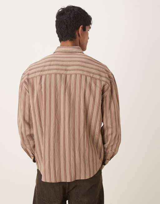 ASOS DESIGN 90s oversized shirt in brown stripes, 3 of 5