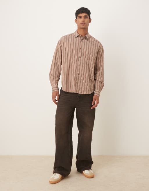 ASOS DESIGN 90s oversized shirt in brown stripes, 4 of 5