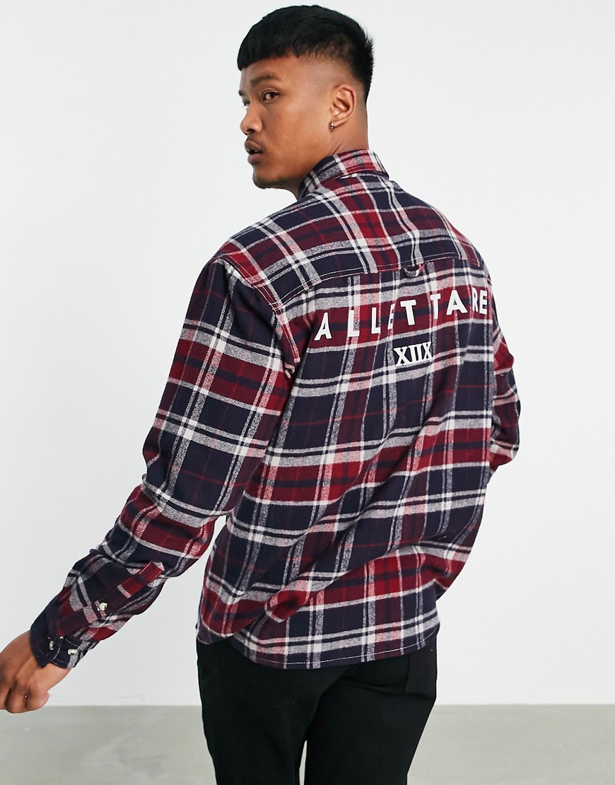 ASOS DESIGN 90s oversized shirt in brushed flannel check with back text print-Red