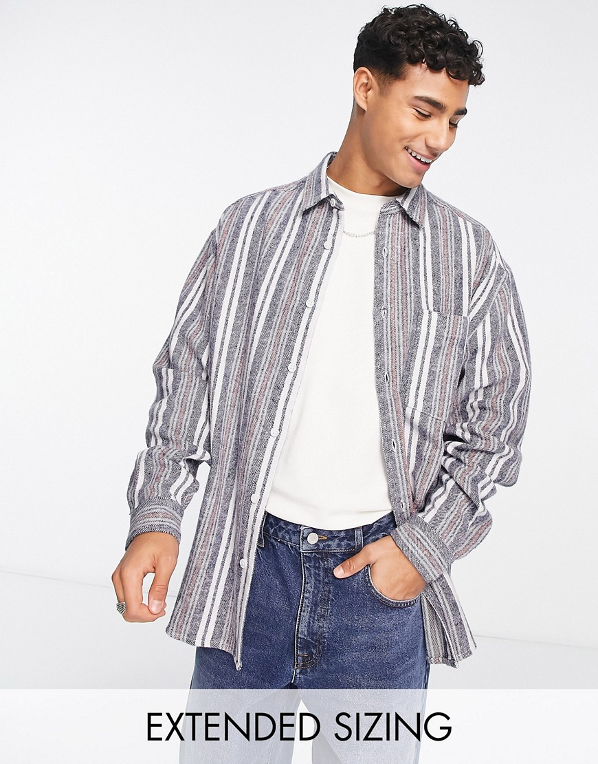 ASOS DESIGN 90s oversized shirt in brushed flannel stripe-Navy