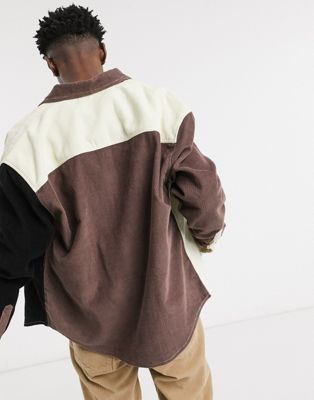 ASOS DESIGN 90s oversized shirt in colorblock cord