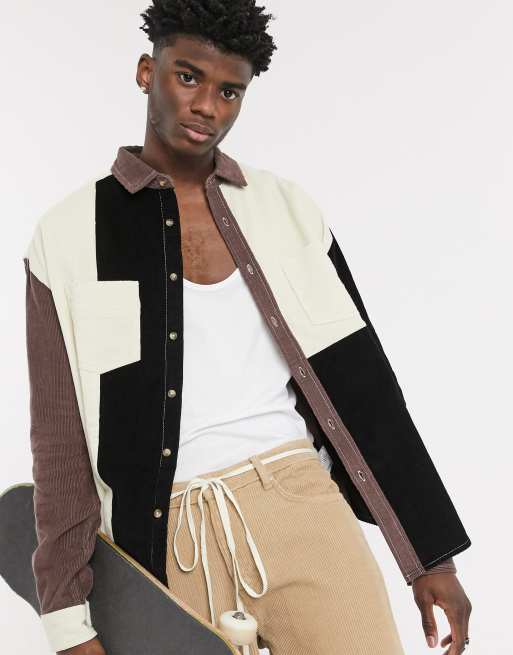 ASOS DESIGN 90s oversized shirt in colour block cord