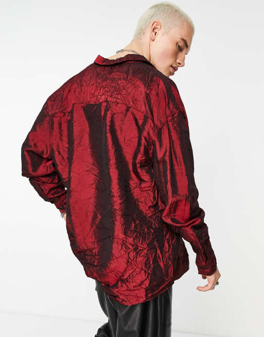 ASOS DESIGN 90s oversized shirt in crinkle red nylon | ASOS