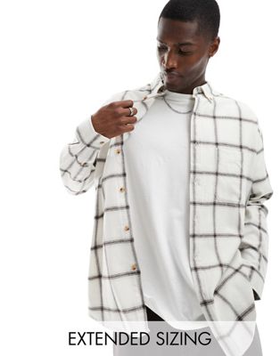 ASOS DESIGN 90s oversized shirt in ecru windowpane check - ASOS Price Checker