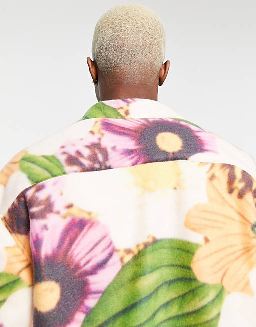 Men 90s oversized shirt in floral polar fleece 