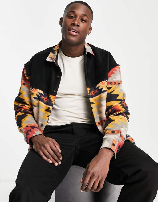 ASOS DESIGN 90s oversized shirt in geo polar fleece