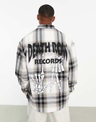 Asos Design 90s Oversized Shirt In Gray Check With Death Row Back Print-neutral