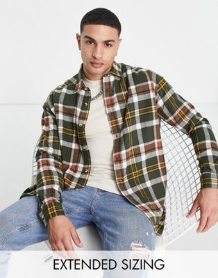 ASOS DESIGN 90s oversized shirt in green heritage flannel check
