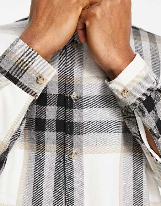 ASOS DESIGN 90s oversized shirt in grey check with Death Row back print