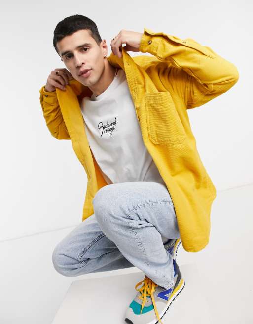 ASOS DESIGN 90s oversized shirt in horizontal cord in mustard