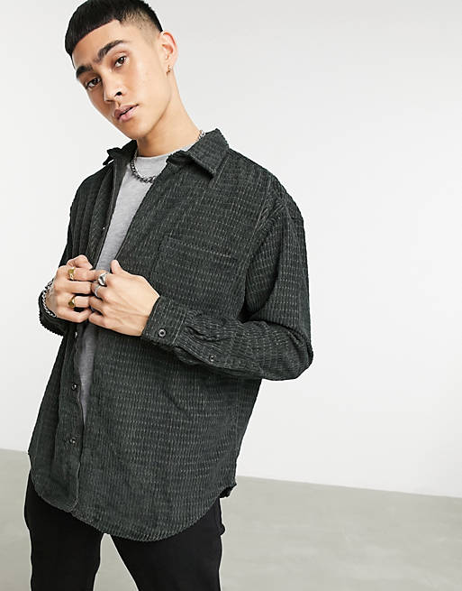 Shirts 90s oversized shirt in irregular textured cord in washed black 