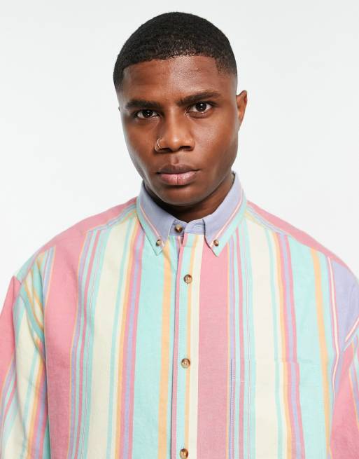 ASOS DESIGN 90s oversized shirt in multi color stripe | ASOS