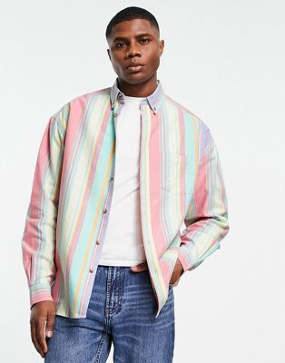 ASOS DESIGN 90s oversized shirt in multi colour stripe