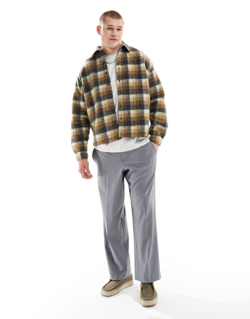 ASOS DESIGN 90s oversized shirt in neutral borg check