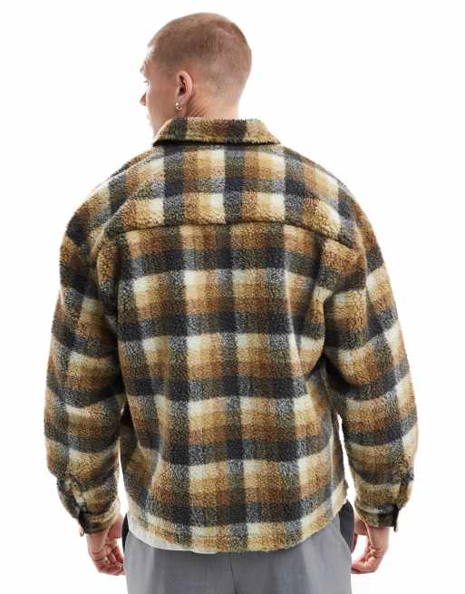 ASOS DESIGN 90s oversized shirt in neutral borg check