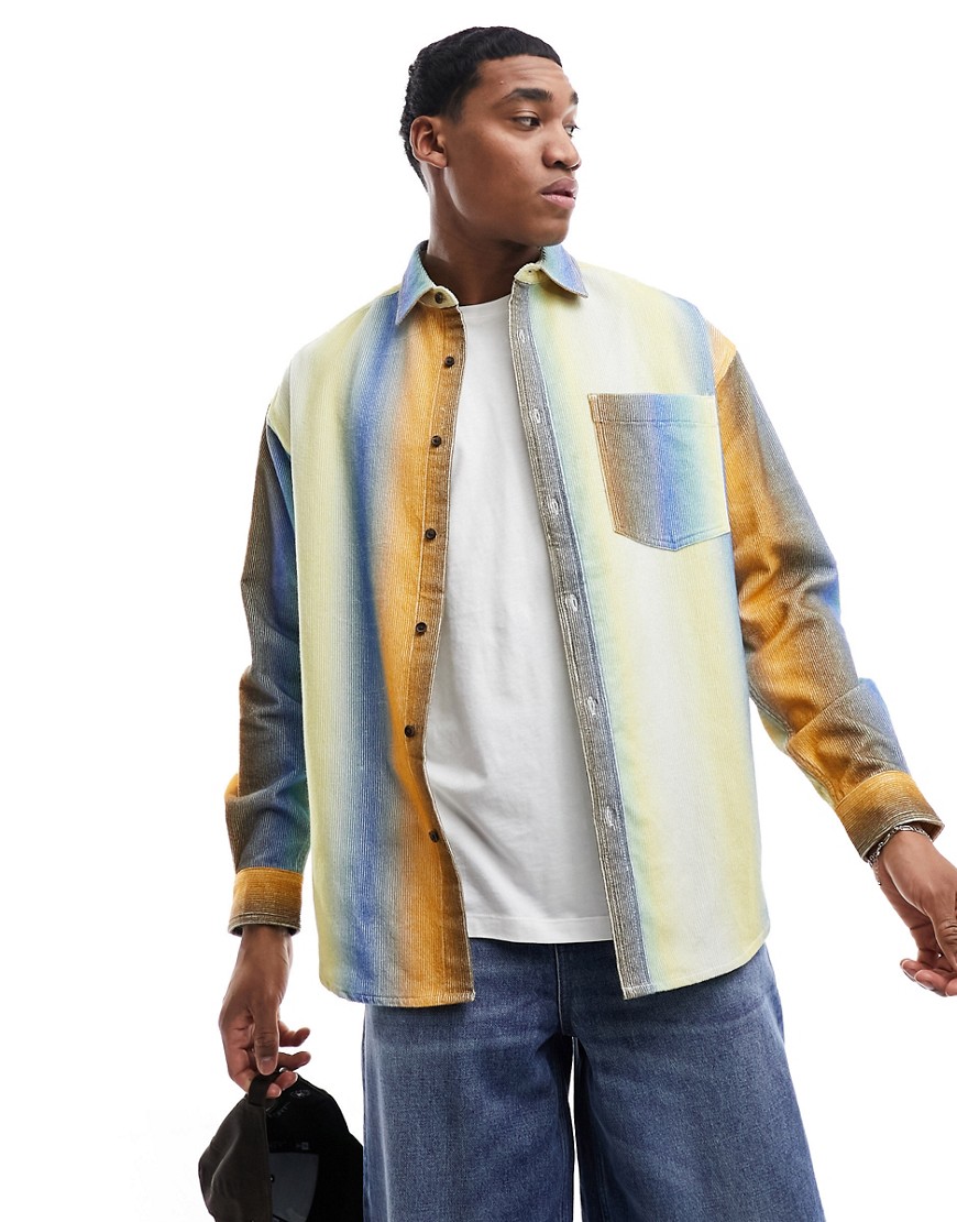 ASOS DESIGN 90s oversized shirt in ombre cord-Blue