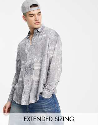 Asos Design 90s Oversized Shirt In Paisley Bandana Print-gray