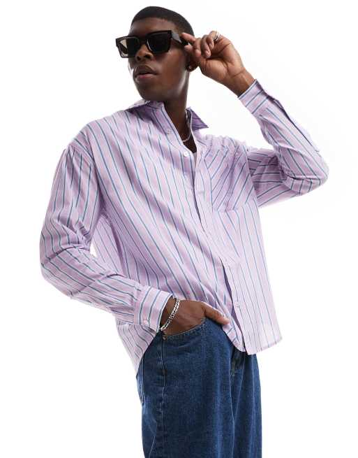 ASOS DESIGN 90s oversized shirt in purple and blue stripe 