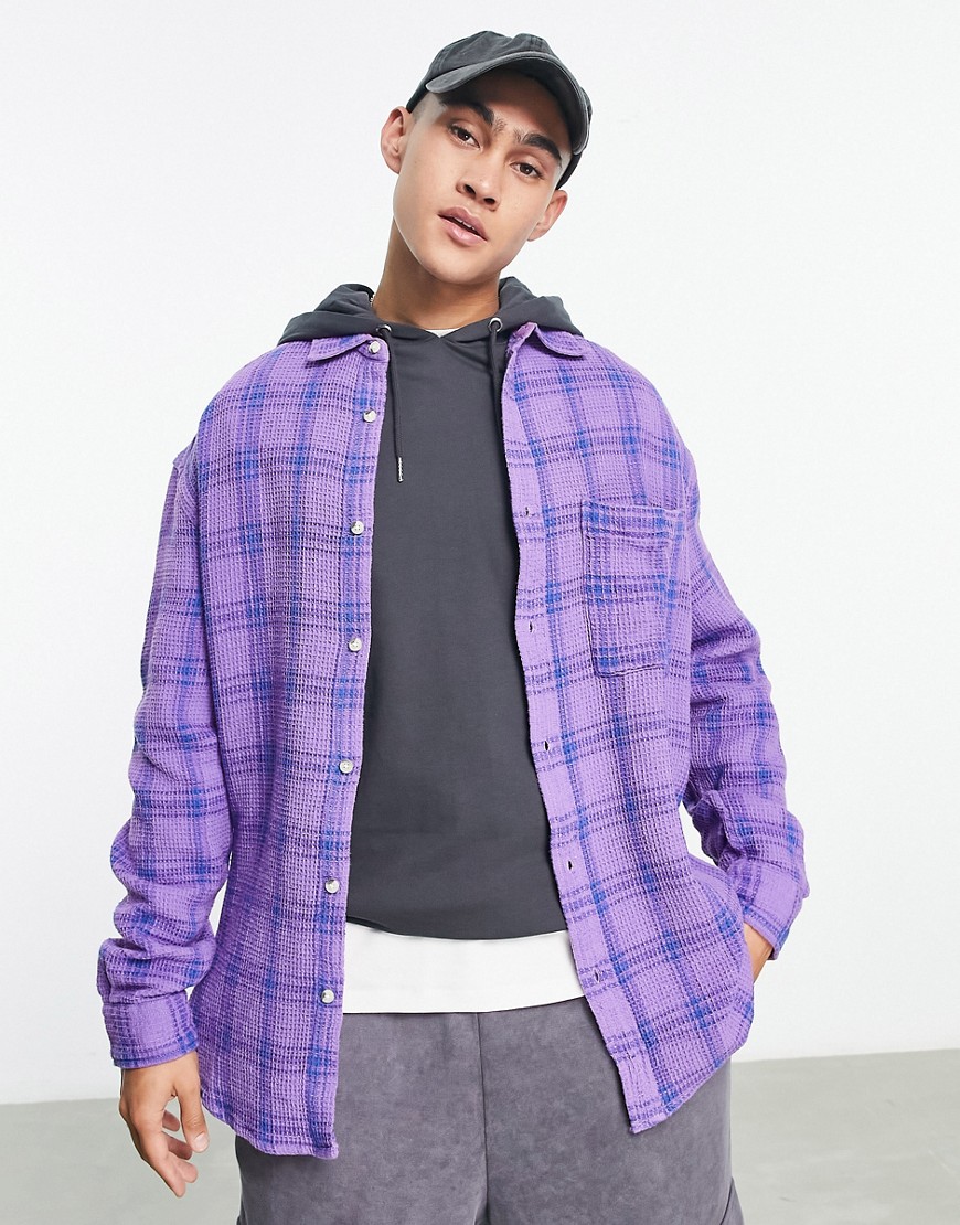 ASOS DESIGN 90s oversized shirt in purple waffle check