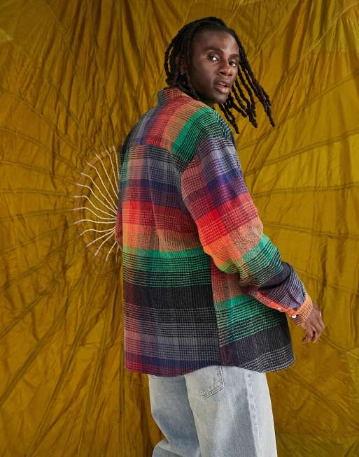 ASOS DESIGN 90s oversized shirt in rainbow check