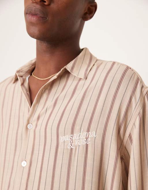 ASOS DESIGN 90s oversized shirt in red stripe with embroidery