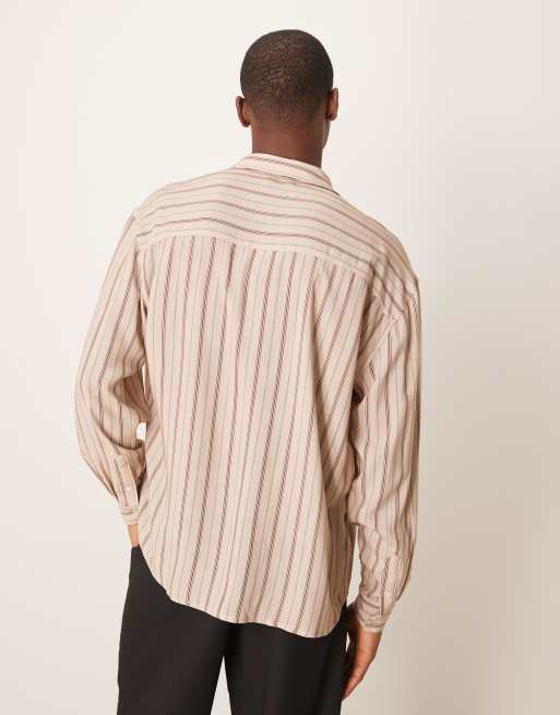 ASOS DESIGN 90s oversized shirt in red stripe with embroidery