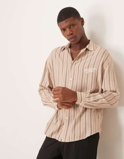 ASOS DESIGN 90s oversized shirt in red stripe with embroidery