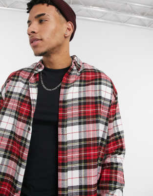 ASOS DESIGN 90s oversized shirt in red tartan plaid