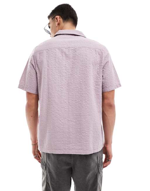 ASOS DESIGN 90s oversized shirt in seersucker texture in mauve , 2 of 4