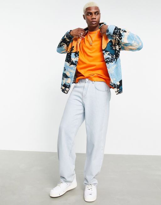 ASOS DESIGN 90s oversized shirt in teddy fleece with mountain