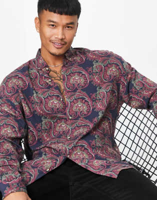 casual long sleeve paisley vintage shirt