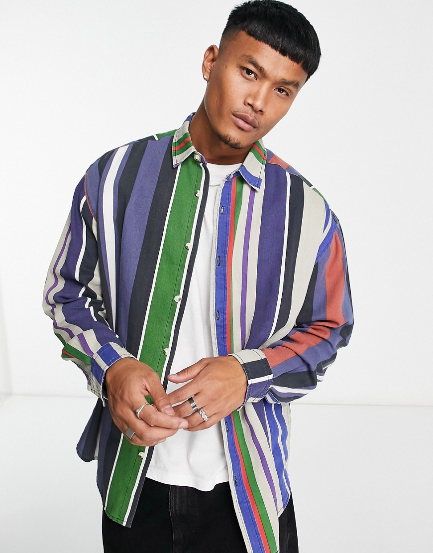 ASOS DESIGN 90s oversized shirt in vintage inspired twill stripe-Multi