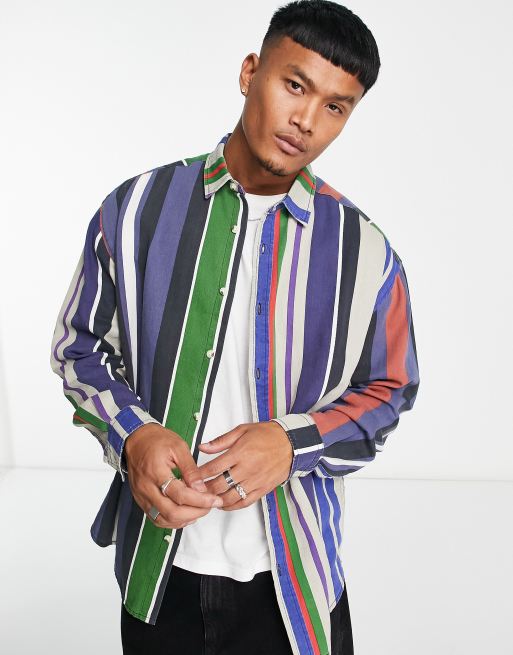 ASOS DESIGN cotton stripe oversized sleep shirt in blue & white