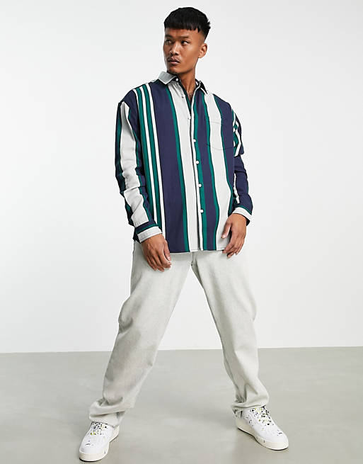 Men 90s oversized shirt in vintage stripe 
