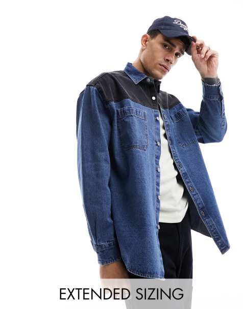 ASOS DESIGN 90s oversized shirt with black contrast detail in dirty wash - view 1