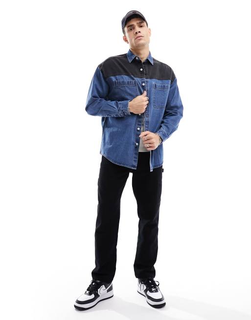 ASOS DESIGN 90s oversized shirt with black contrast detail in dirty wash, 4 of 4