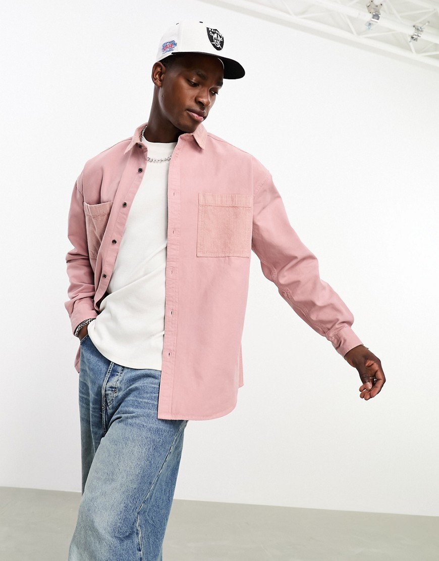 ASOS DESIGN 90s oversized shirt with cord patch pockets in pink