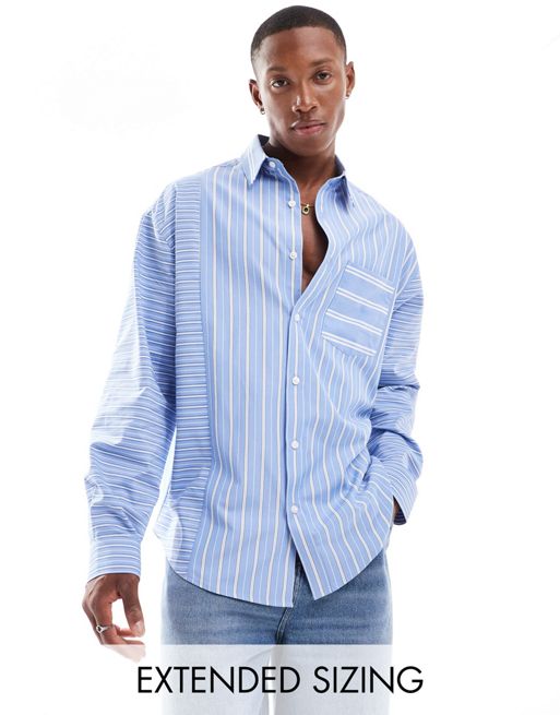 FhyzicsShops DESIGN 90s oversized shirt with cut and sew workwear stripe in blue