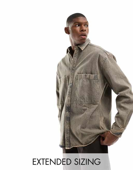 ASOS DESIGN 90s oversized shirt with double pockets in acid wash blue denim